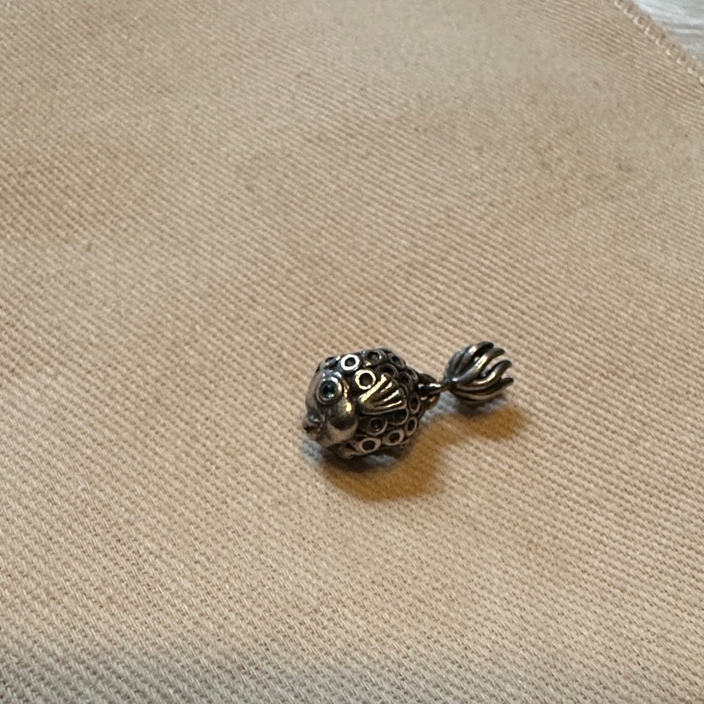 Pandora Silver Fish Charm with Turquoise Rhinestones